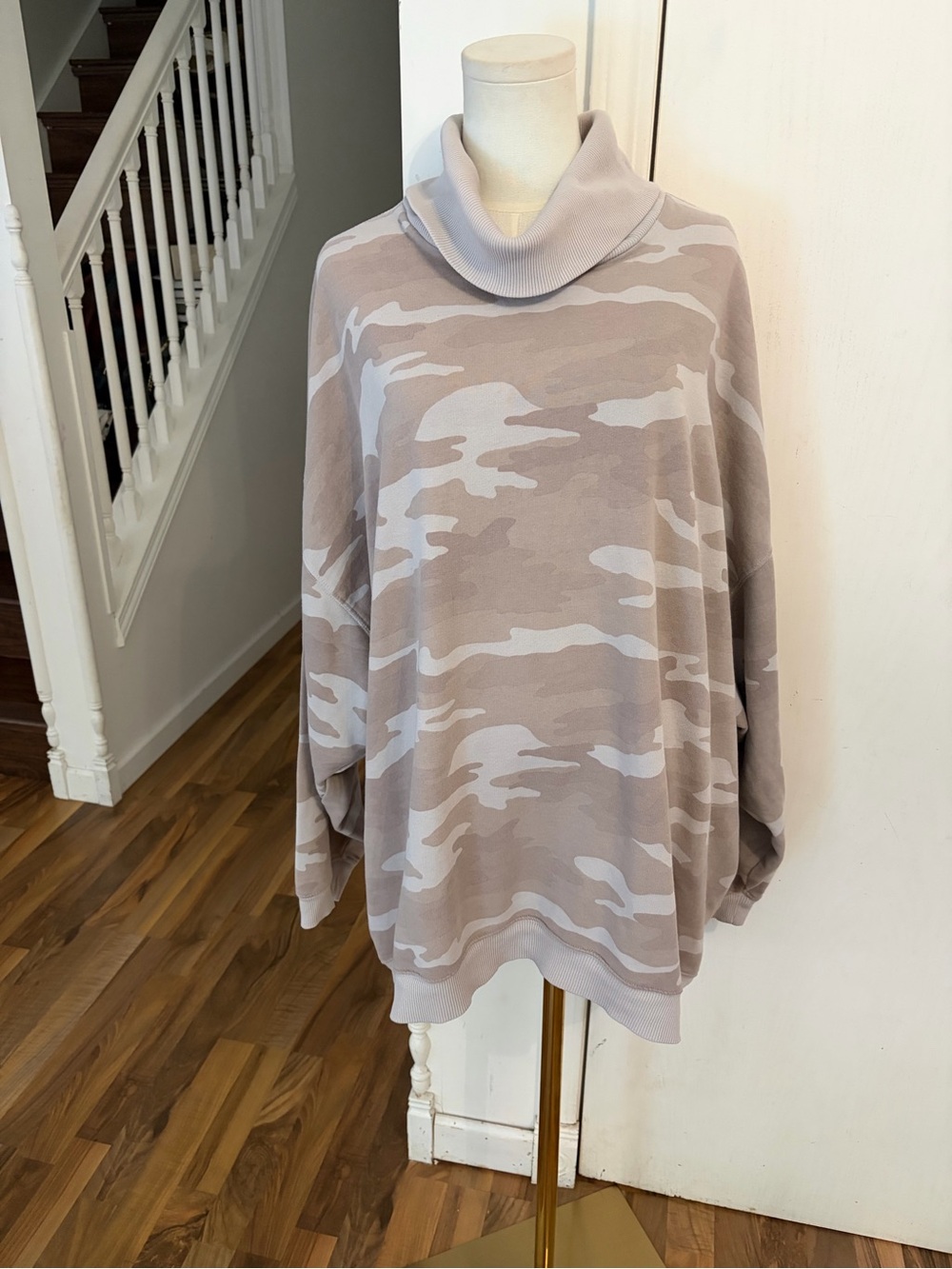 American Eagle Outfitters Cozy Taupe Light Gray Cowl Neck Sweatshirt, XXL